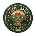Cliff's Brew Round Vinyl Sticker — 'Live on the Edge' Adventure Goat Logo