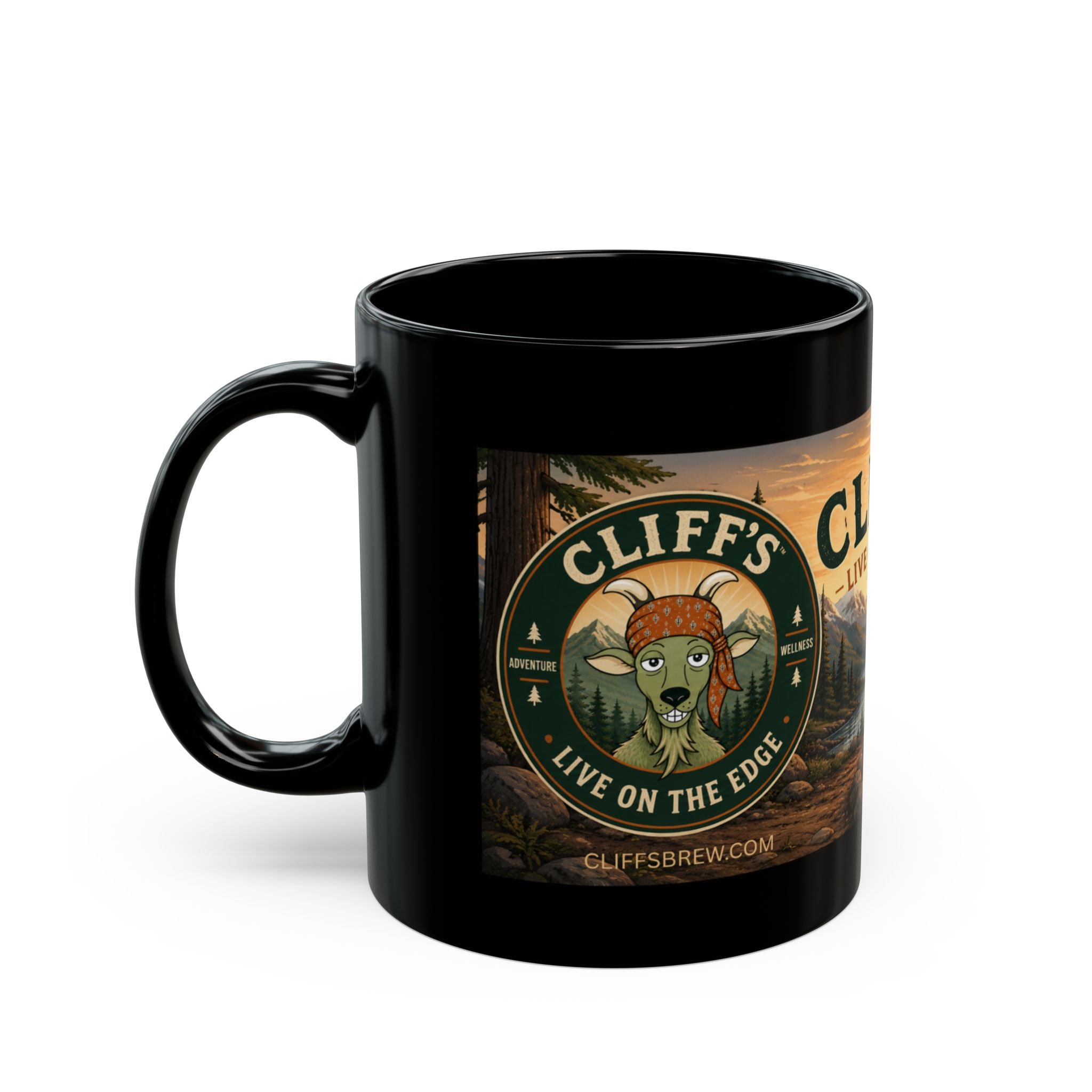 Cliff’s Campfire Black Coffee Mug – "Live on the Edge" Outdoor Adventure Gift (11oz & 15oz)