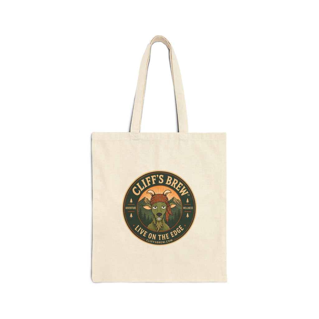 Cliff's Brew Natural Canvas Tote Bag — 'Live on the Edge' Retro Coffee Logo