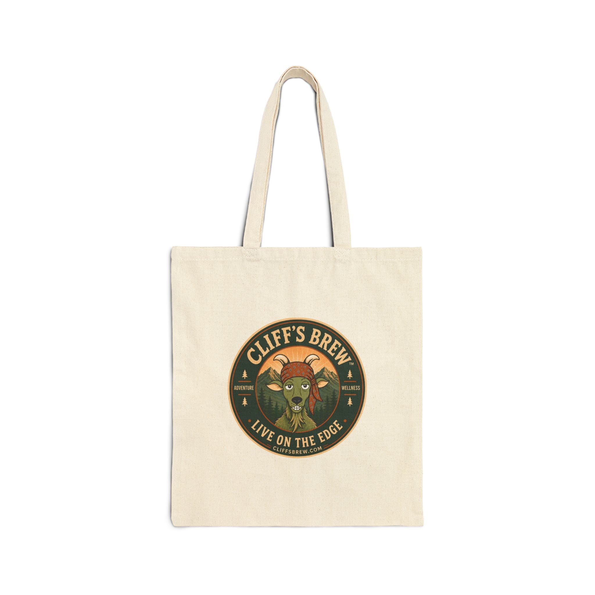 Cliff's Brew Natural Canvas Tote Bag — 'Live on the Edge' Retro Coffee Logo