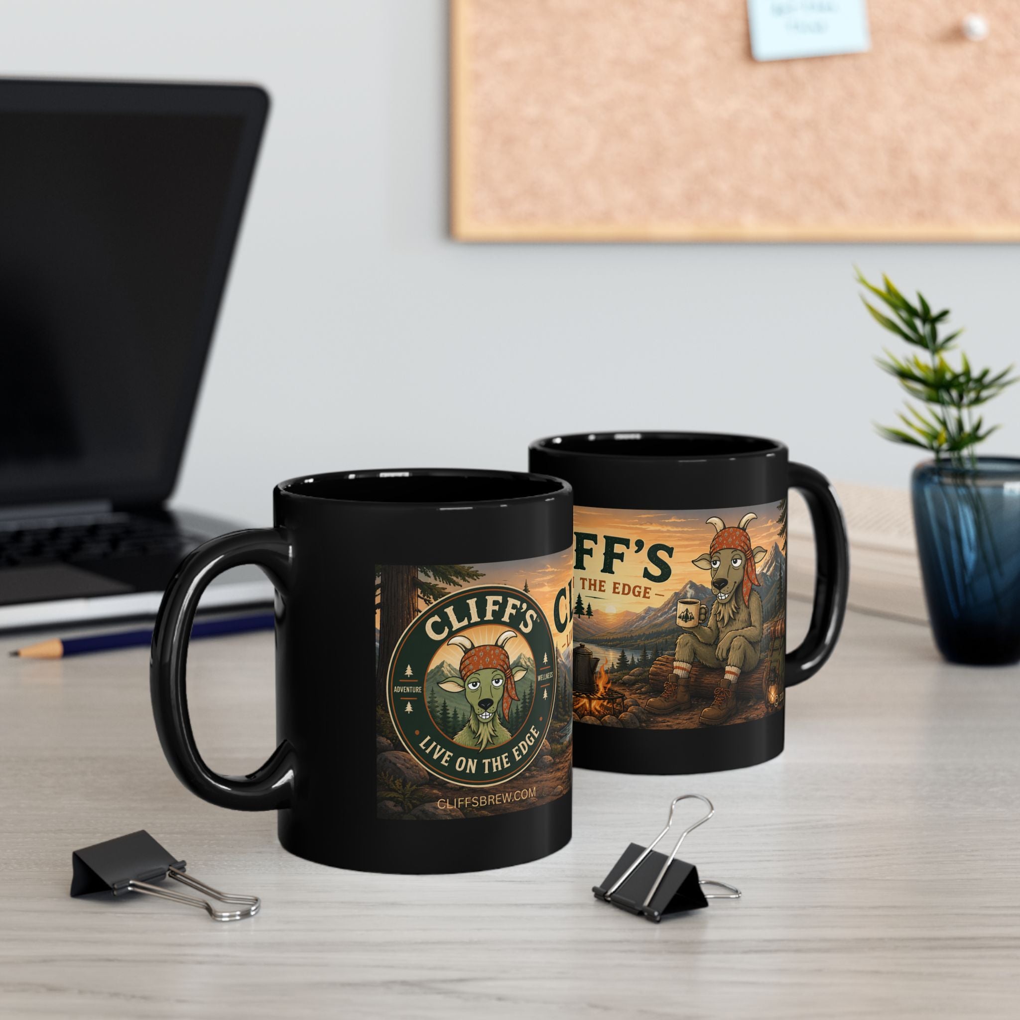 Cliff’s Campfire Black Coffee Mug – "Live on the Edge" Outdoor Adventure Gift (11oz & 15oz)
