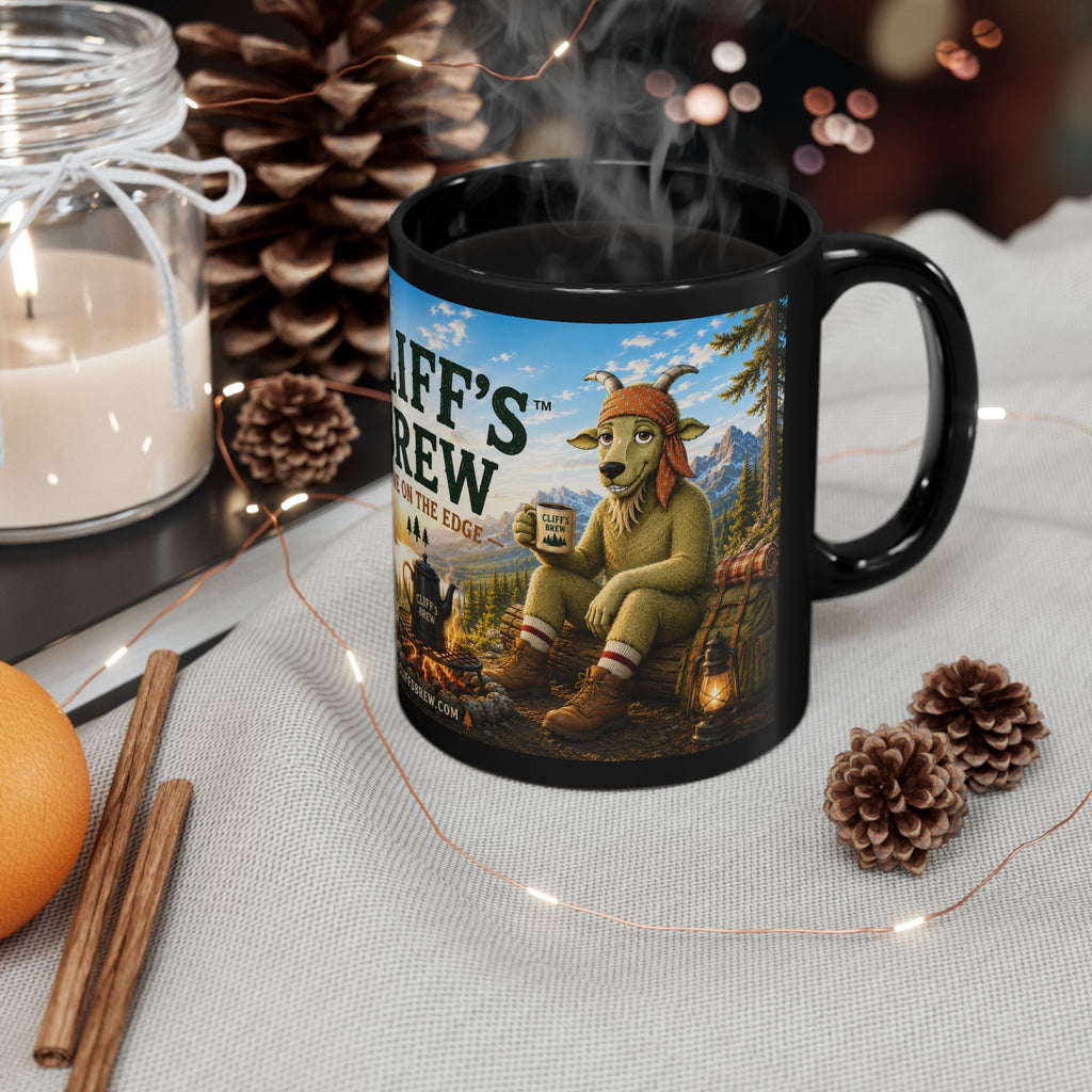 Cliff’s Campfire Black Coffee Mug – "Live on the Edge" Outdoor Adventure Gift (11oz & 15oz)