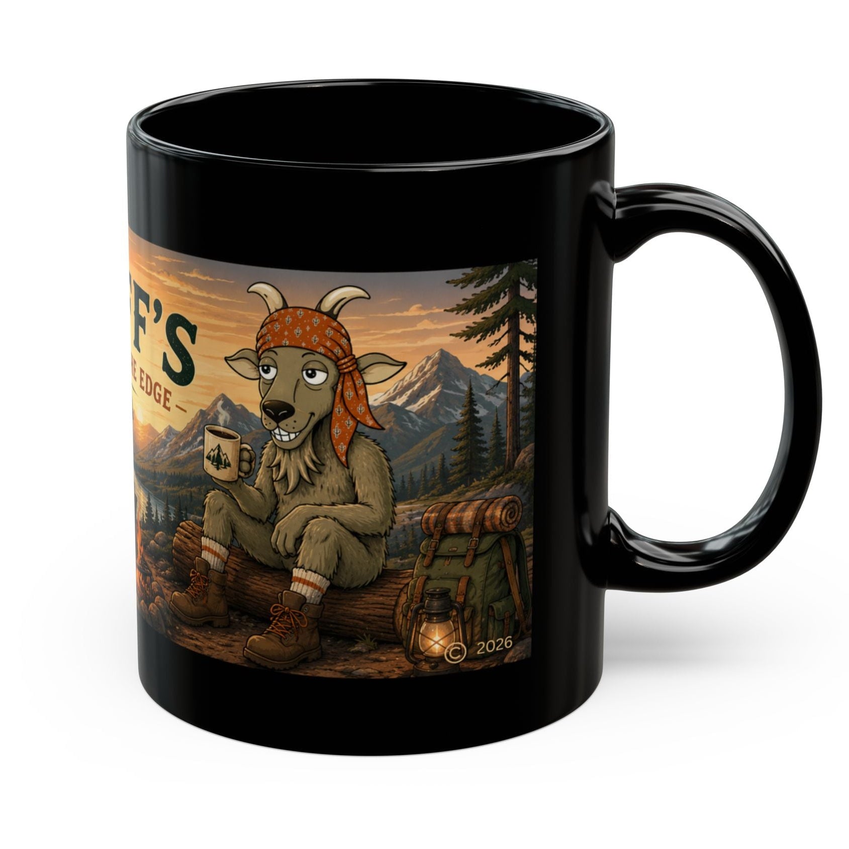 Cliff’s Campfire Black Coffee Mug – "Live on the Edge" Outdoor Adventure Gift (11oz & 15oz)