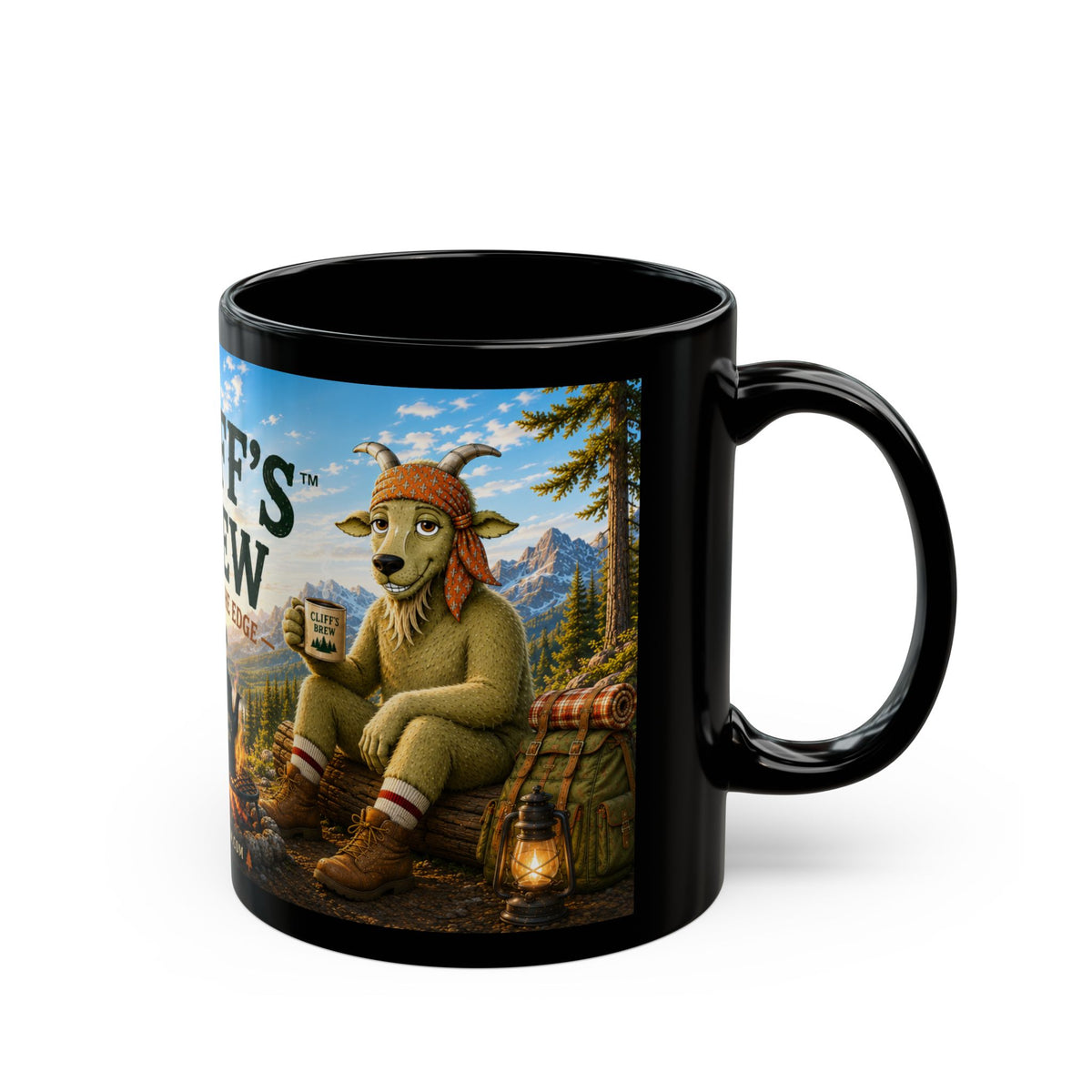 Cliff’s Campfire Black Coffee Mug – "Live on the Edge" Outdoor Adventure Gift (11oz & 15oz)